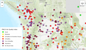 Screen-capture of Washington Smoke Information Map